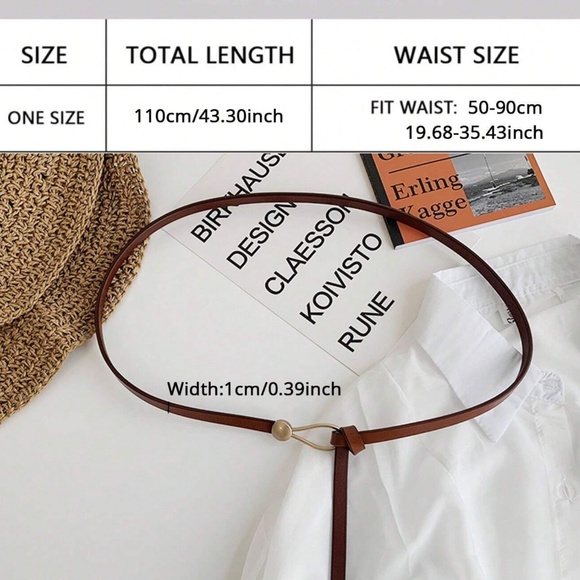 Luxe Brown Vegan leather Adjustable Skinny Belt - Picture 5 of 6